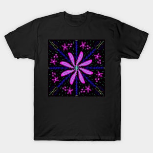 Pink Flower on Black T-Shirt